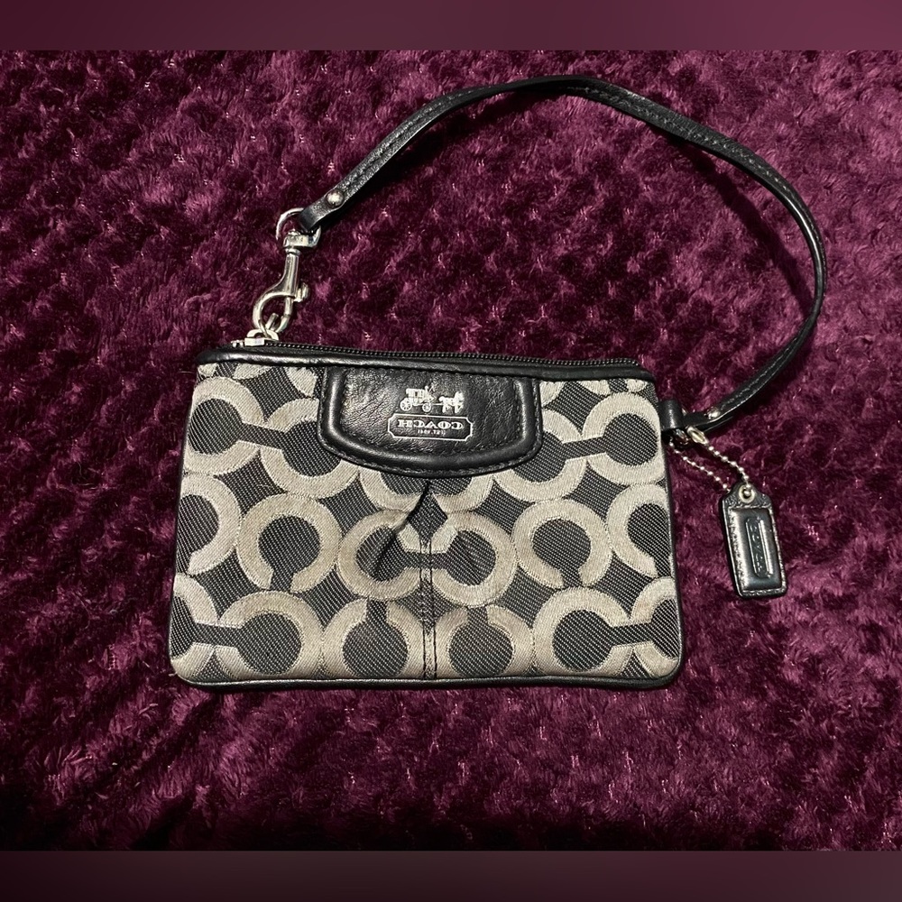 Coach Signature Canvas Wristlet with strap/coach tag